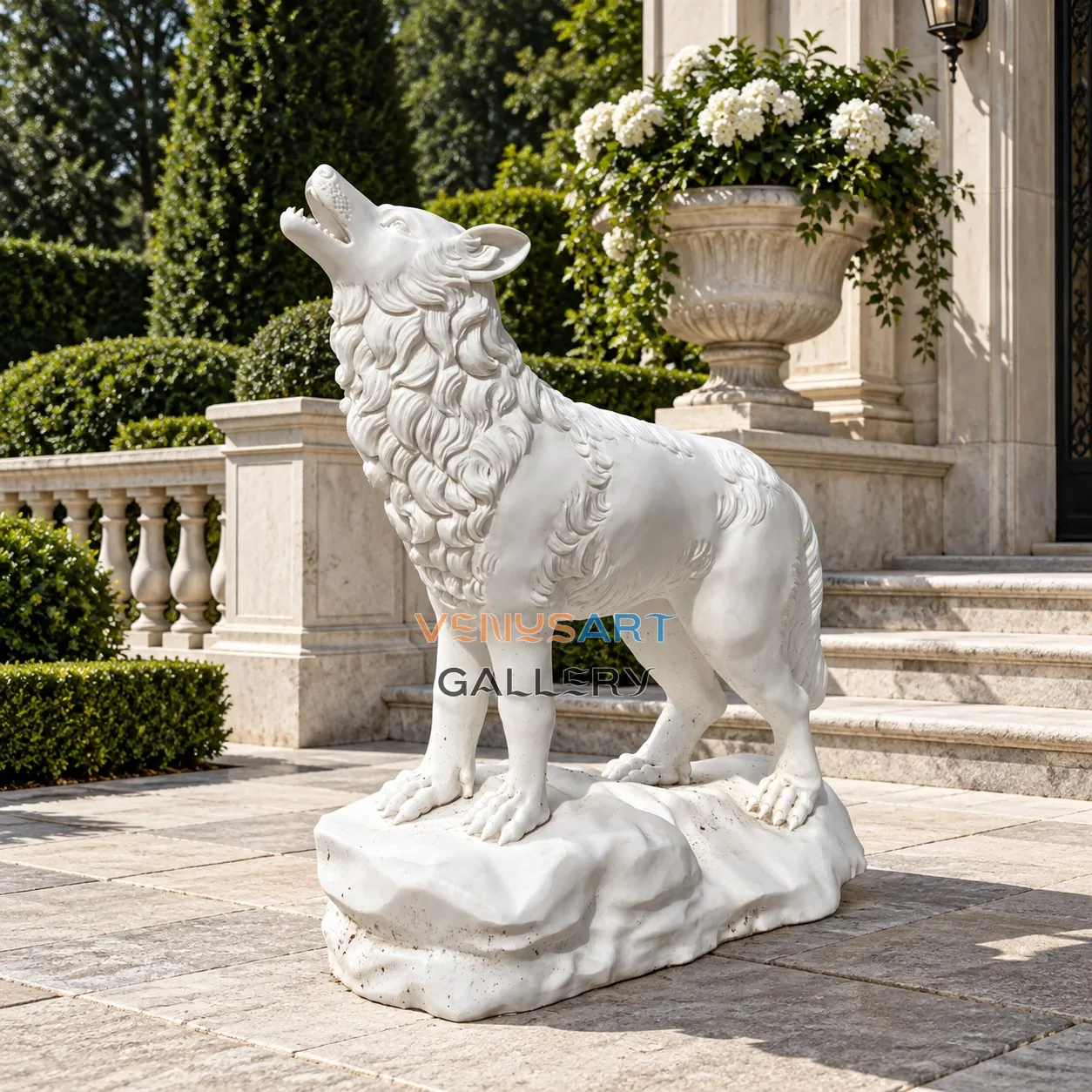 Howling Wolf Stone Sculpture — placement concept, not an installed project