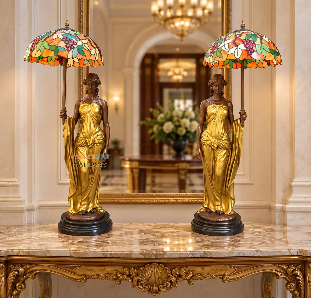 Figural Stained Glass Lamp Collection — placement concept