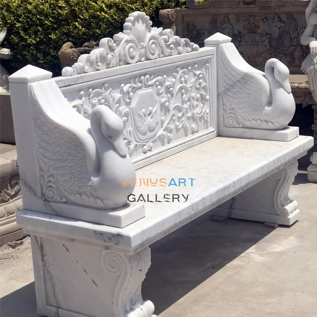 Swan Armrest Carved Stone Bench — product photograph 1 showing the reference form and finish