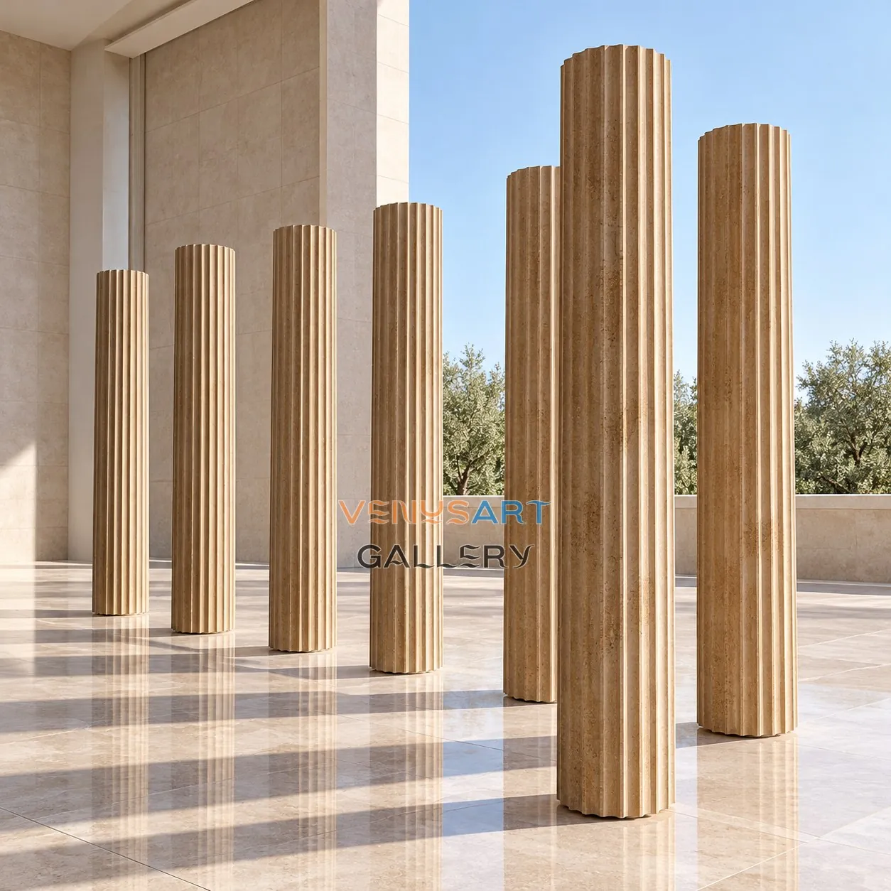 Linear Veined Stone Column Collection — placement concept, not an installed project