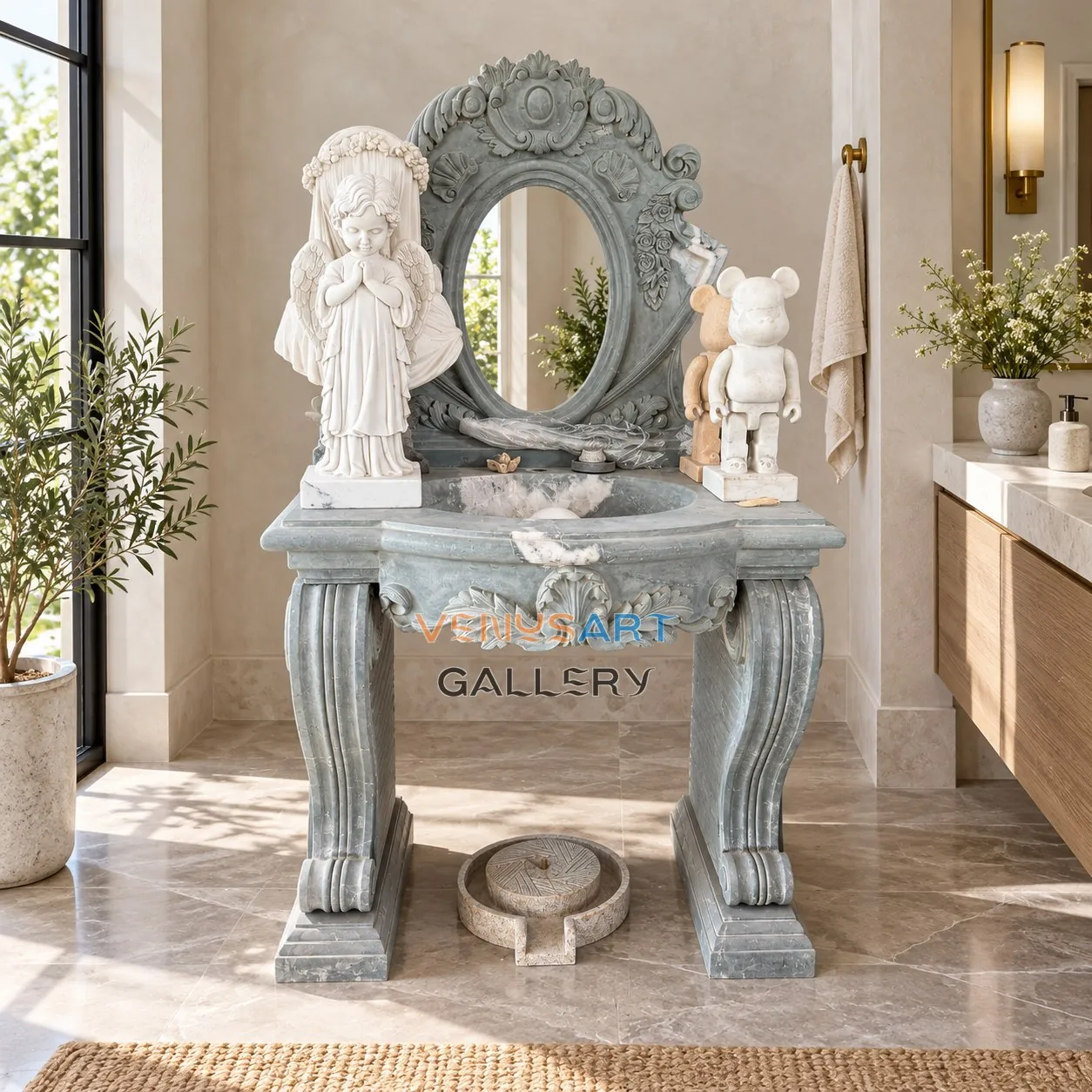 Ensemble miroir et vasque à personnages