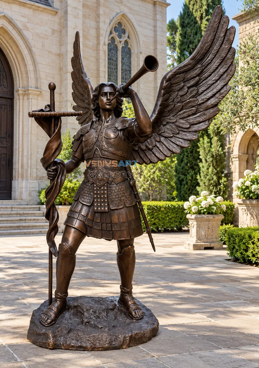 Ange en armure avec trompette et épée