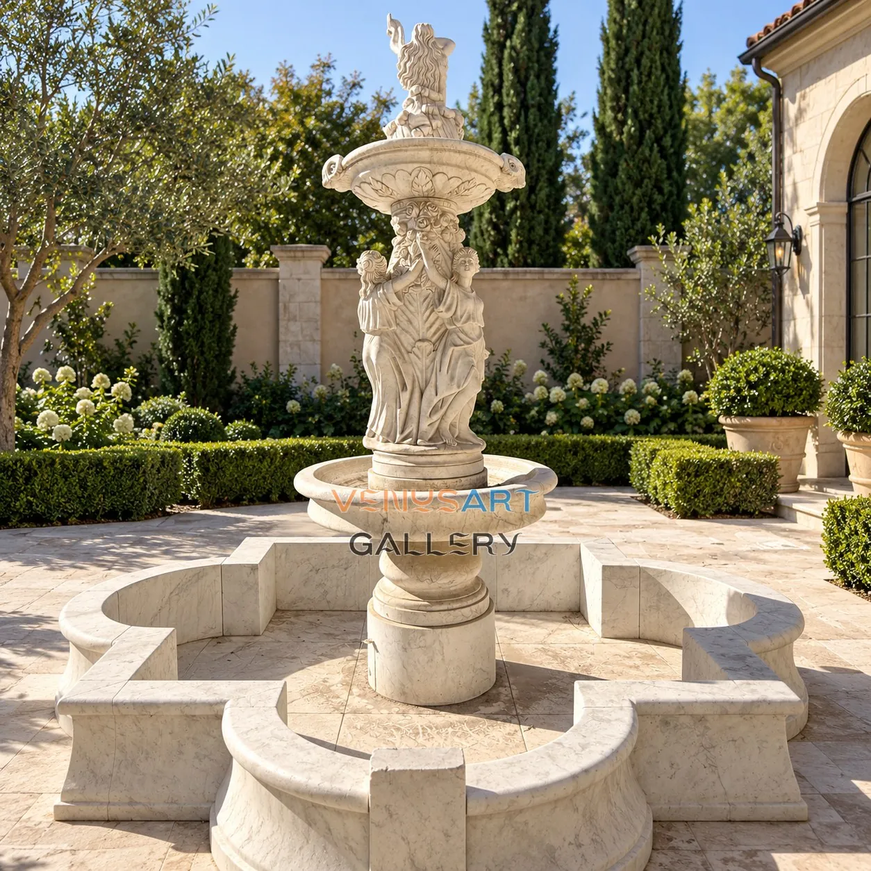 Shell Back Figural Two Tier Fountain — placement concept, not an installed project