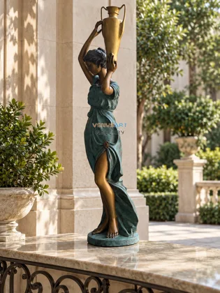 Woman in a Long Dress Holding an Urn