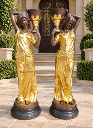 Pair of Female Figures Holding Urns
