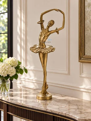 Golden Ballerina with Raised Arms Sculpture