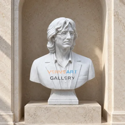 Male Stone Bust with Curly Hair