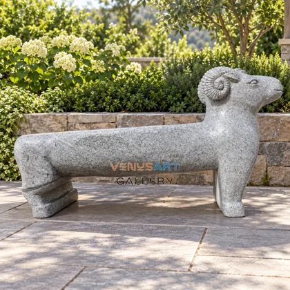 Gray Ram Support Stone Bench