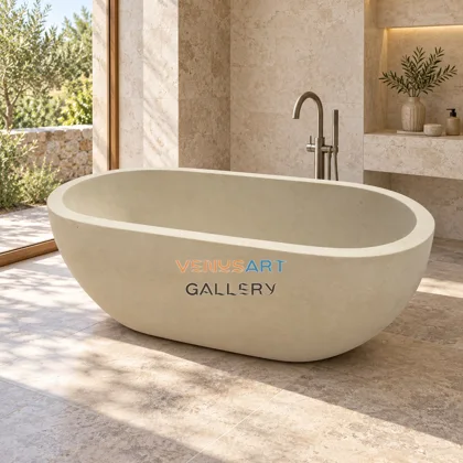 Beige Rounded Stone Bathtub