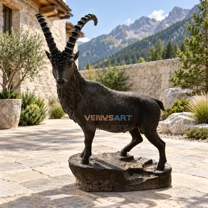 Long-Horned Goat Sculpture