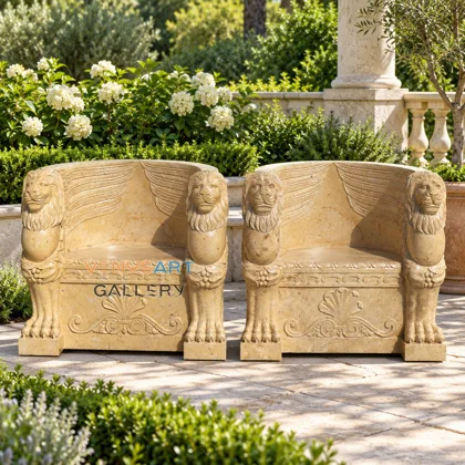 Figural Armrest Stone Chair Pair