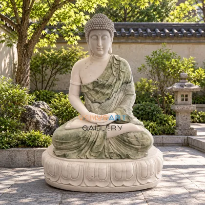 Gray Green Seated Buddha Figure