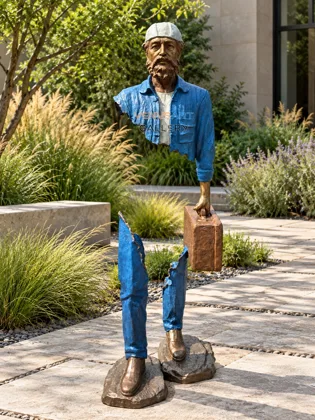 Capped Hollow Traveler with Suitcase Sculpture