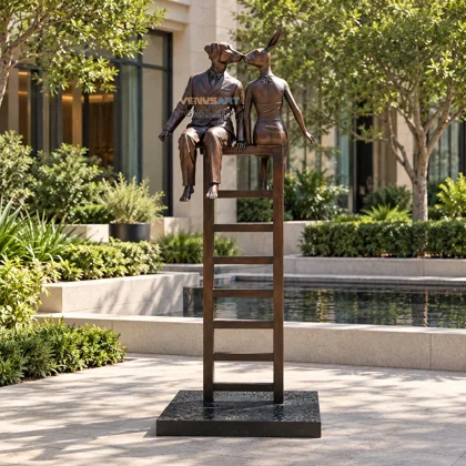 Dog and Rabbit Couple on Tall Chair Sculpture