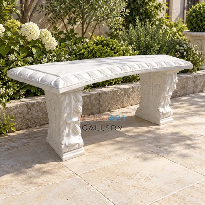Straight Seat Carved Leg Stone Bench