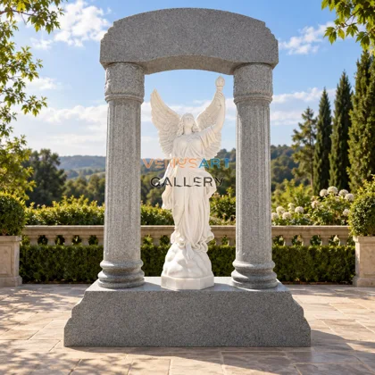 Torch Angel with Stone Column Surround