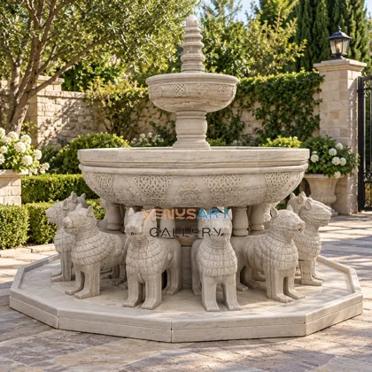 Animal Supported Multi Tier Stone Fountain