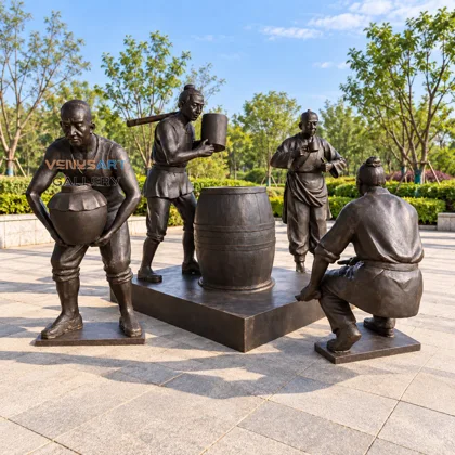 Traditional People with Barrel Sculpture Group