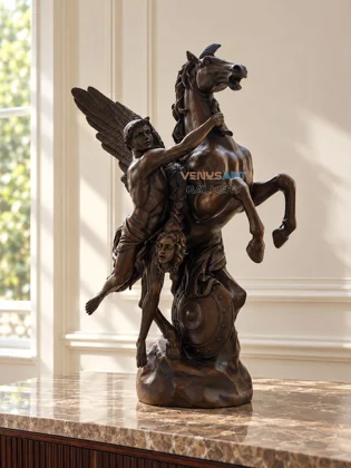 Winged Figure with Rearing Horse Sculpture