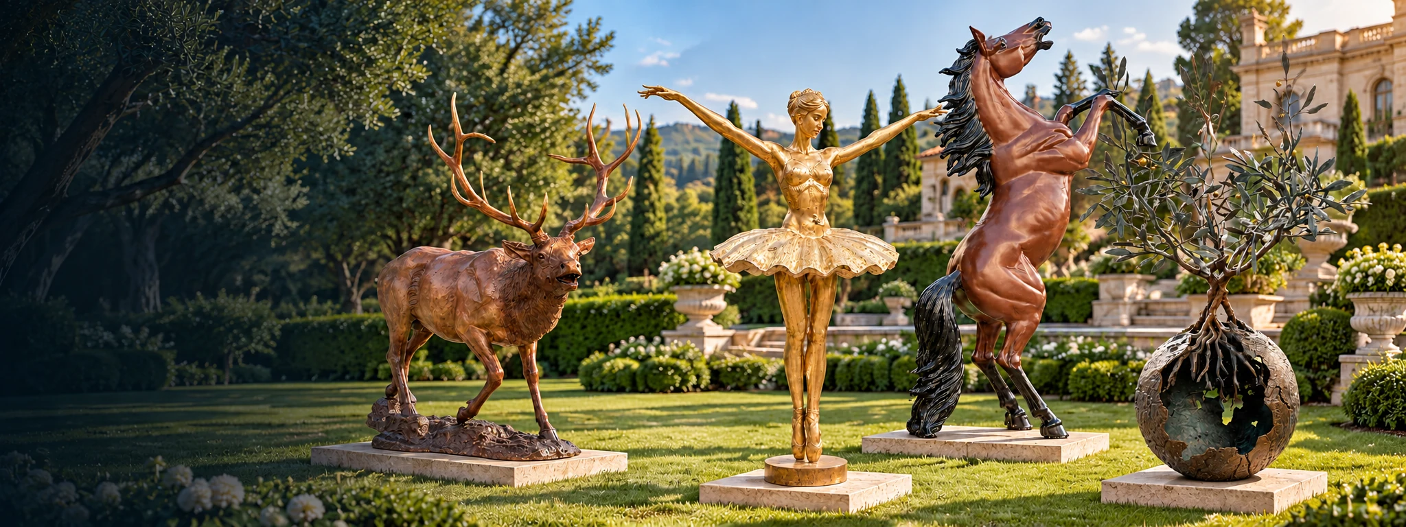 Bronze deer, ballerina, horse and olive tree: concept visualization