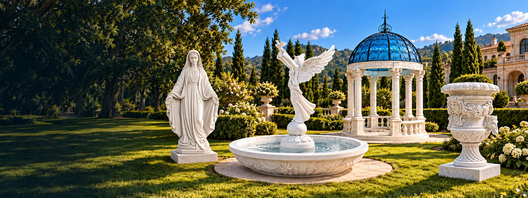 Marble statue, fountain, gazebo and urn: concept visualization