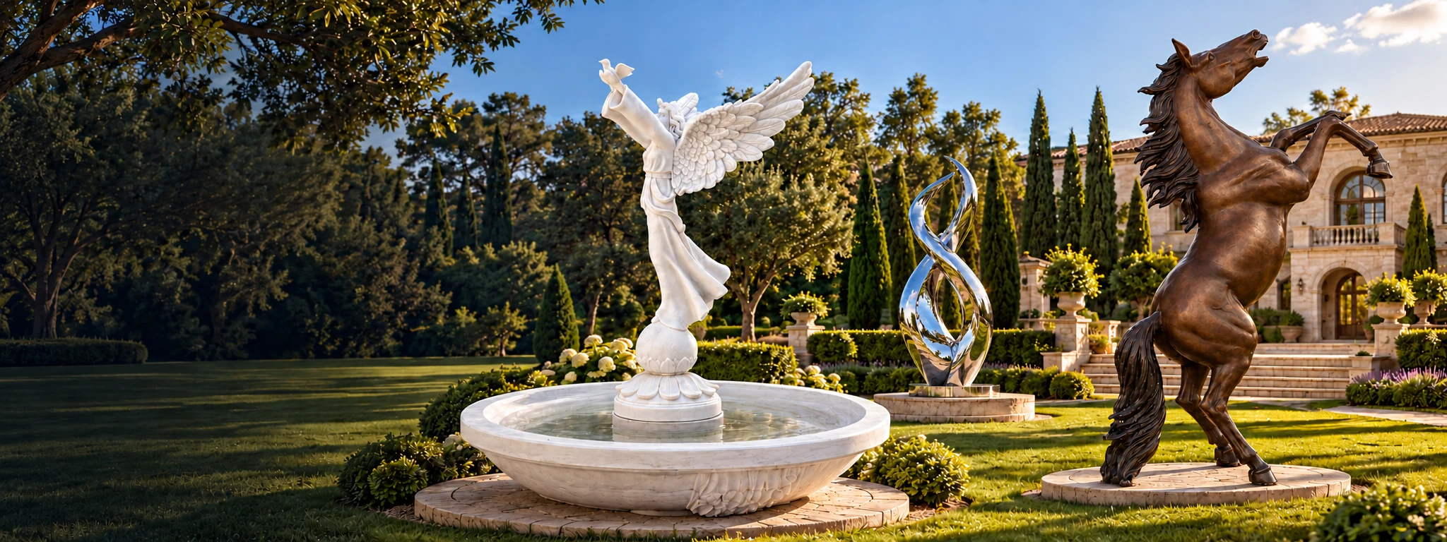 Sculptures in marble, bronze and stainless steel: concept visualization